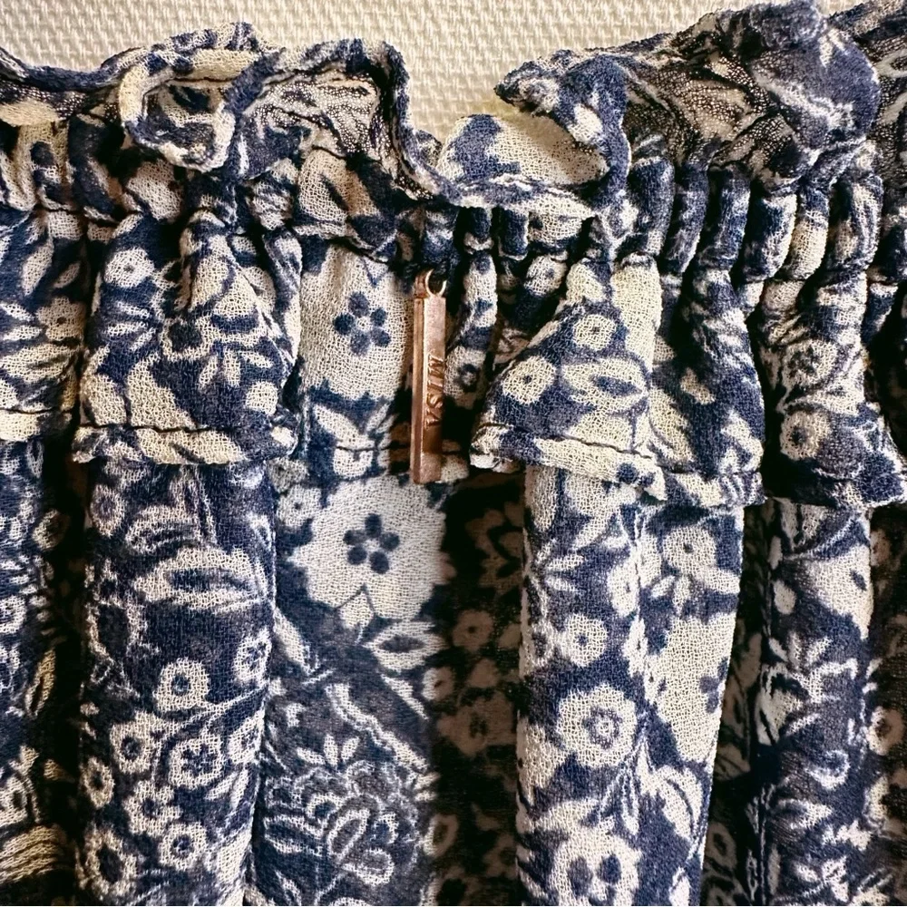 Misa Los Angeles Blue Floral Print ‘Livey’ Off The Shoulder Tie-Neck Top Size XS